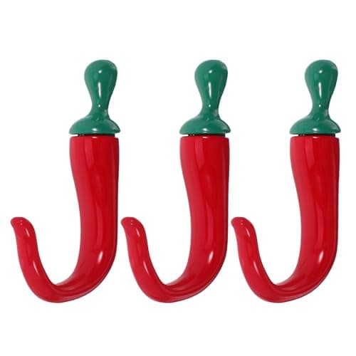 Image of BESPORTBLE 3Pcs Chili Pepper Wall Hooks Metal Coat Hooks Wall Mount Hangers for Kitchen Bathroom Door Cabinet Decorative Bag Red and Green