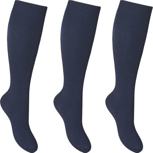 Image of COSHAL® 3 Pairs girls Knee High School Socks Cotton Rich Socks, Back to School Socks Uniform Party Wear Comfort Fit Long Socks Stocking Girls Knee High Kids School Sock Navy Size 4-6 KH
