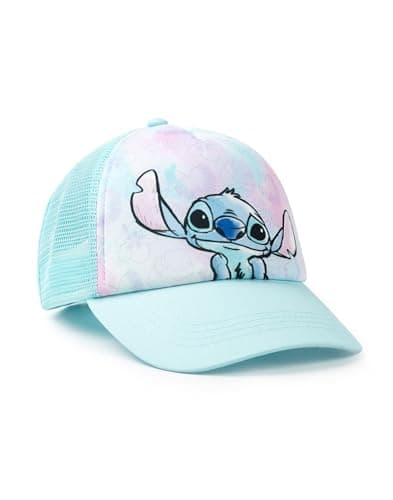 Image of Disney Lilo & Stitch Girls Adjustable Baseball Cap in Light Blue | Casual Wear Hat with Stitch Graphic | Stitch Merch | Mesh Rear Sun Protection | Curved Peak Cap Character Accessory for Kids