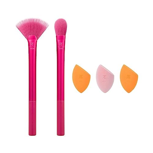 Image of Real Techniques Limited Edition Starlite Nights Brush + Sponge Kit, Makeup Brush & Makeup Blending Sponge Set, For Concealer, Foundation, & Powder, For Matte or Dewy Skin, 5 Piece Gift Set