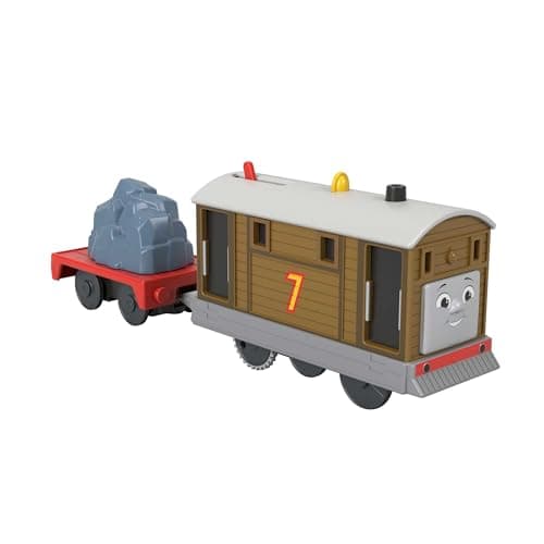 Image of Thomas & Friends Motorized Toy Train Toby Battery-Powered Engine with Cargo Car for Preschool Pretend Play Ages 3+ Years, HTN30