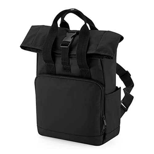 Image of BagBase BG118S Recycled Mini Twin Handle Roll-Top Backpack - Black
