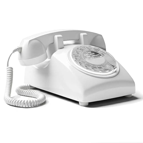 Image of Opis Technology 60s Cable – White Rotary Dial Telephone, Vintage Retro Corded Landline Phone, UK Compatible