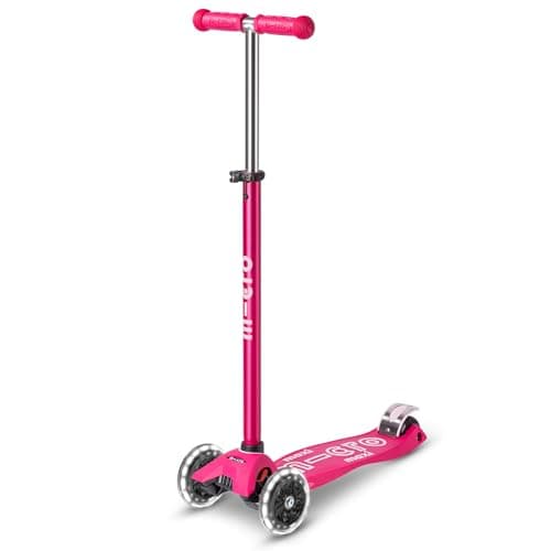 Image of Micro Scooters | Maxi Micro LED Deluxe Children's Scooter | Big Wheels | Handlebar Adjustable | 5-12yrs | Boys & Girls | Pink