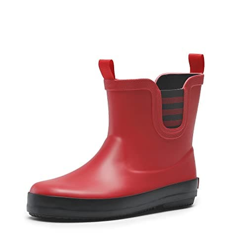 Image of DREAM PAIRS Wellies for Kids Boys Girls Wellington Boots Waterproof Non-Slip Rain Boots for Kids Unisex Short Wellington Boots Toddler/Little Kid/Big Kid,Size 4 Toddler,Red/Black,SDRB2201K-E