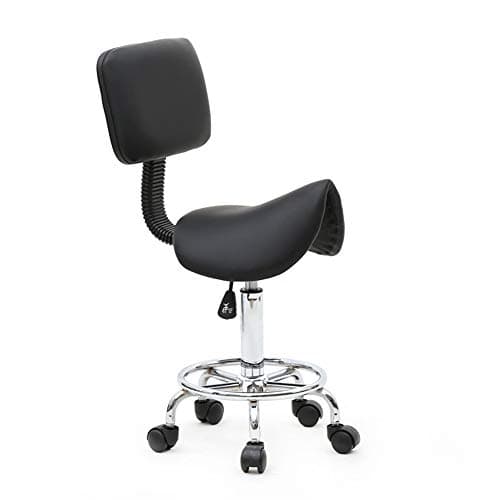 Image of Bonnlo Adjustable Salon Saddle Massage Chair Hydraulic Gas Lift with Backrest, 360-Degree Rolling Wheels for Beauty Spa Hairdressing Massage Manicure Tattoo, Black
