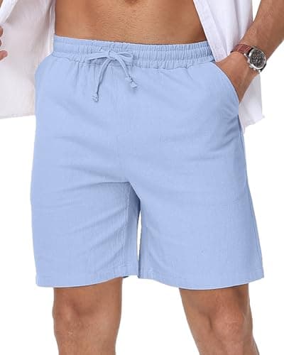 Image of LVCBL Mens Shorts Casual Drawstring Summer Beach Shorts with Elastic Waist Light Blue L