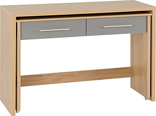 Image of Seconique Seville 2 Drawer Slider Desk in Grey Gloss/Light Oak Effect Veneer