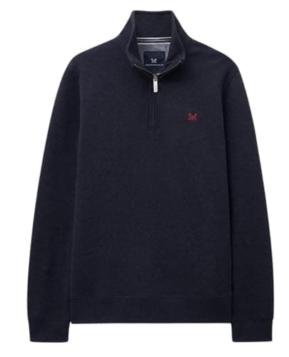 Image of Crew Clothing French Rib Mens Half Zip Cotton Jumper (UK, Alpha, XL, Regular, Regular, Heritage Navy)
