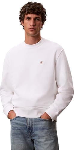 Image of Calvin Klein Men’s Round Neck Terry Badge Sweatshirt, White (Bright White), L