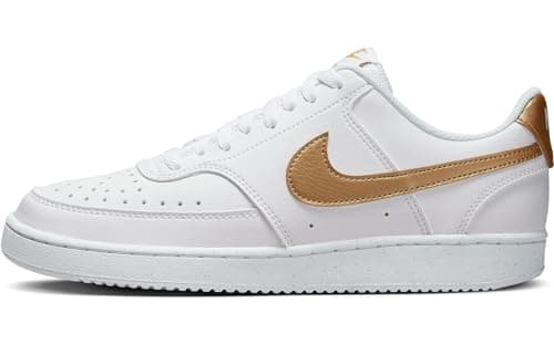 Image of NIKE Women's Court Vision Low Next Nature Sneaker, White/Metallic Gold-White, 5.5 UK