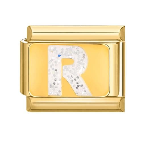 Image of papasgix Italian Charms Gold Letter A-Z Charm Link Modular for Italian Charm Italian Style Charms fits All 9mm Bracelet Retro Personality Charms Bracelets Accessories Gold R