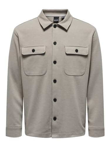 Image of ONLY & SONS Mens Onsnewkodyl Overshirt Sweat Noos Long Sleeve Shirt, Vintage Khaki/Pattern: Melange, L UK