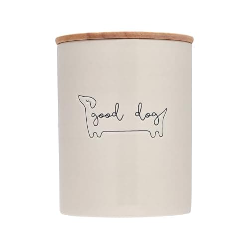 Image of Pearhead Good Dog Treat Jar, Ceramic and Wood Pet Treat Canister, Neutral Modern Kitchen Decor, Pet Accessories, Treat Jar, Treat Jar - Good Dog