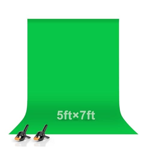 Image of EMART 1.5x2m/ 5x7ft Green Screen Backdrop, Photo Background Washable Polyester Sheet for Photoshoot Photo Video Studio Photography Product Portrait, Including 2 Spring Clamps