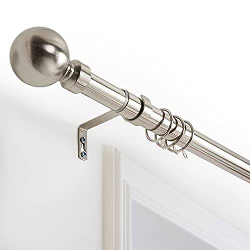 Image of Oxford Homeware Curtain Poles Metal Extendable - Durable Plain Ball Curtain Pole Set Includes Finials, Rings, Brackets & Fittings (Brushed Silver, 120-210 Cm, 48 Inches to 83 Inches)