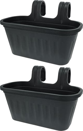 Image of Muddy Hands Pack of 2 Large Hanging Planters Anthracite - Plastic Balcony Railing Fence Plant Pots for Outdoor Garden, Flowers, Herbs & Plants