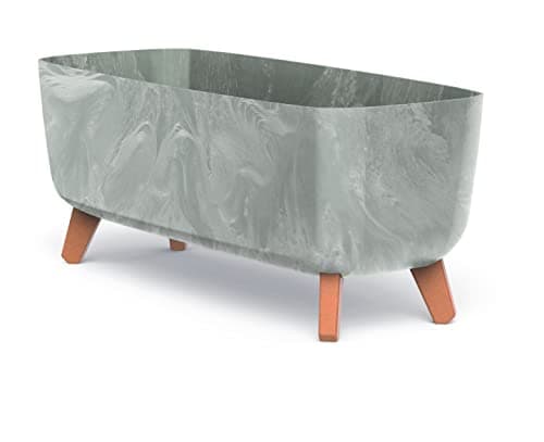 Image of URBNLIVING Large Rectangle Low Concrete Look Planter Flower Plant Pot Indoor Outdoor Garden Decor Legs (Concrete)