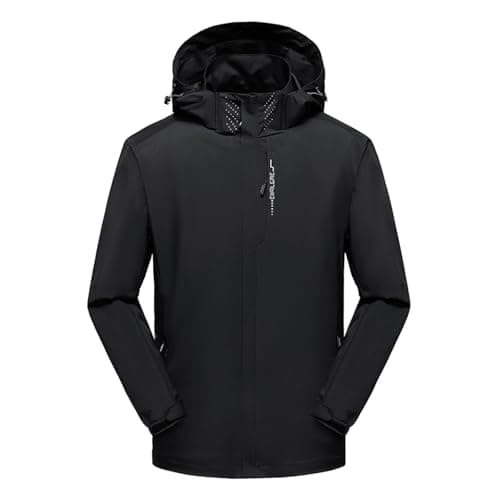 Image of Ynport Crefreak Mens Outdoor Waterproof Jacket Lightweight Rain Coat Windproof Walking Jacket Hooded Moutain Jacket,Perfect for Everyday Wear and Outdoor Adventures, Black, L