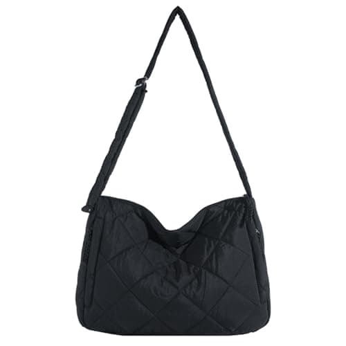 Image of CORIOS Quilted Crossbody Bag for Women Soft Puffy Handbag Down Cotton Padded Top Handle Bag Lightweight Padding Shoulder Bag Large Hobo Bag Tote Bag Fashion Satchel Bag Soft Messenger Bag Black