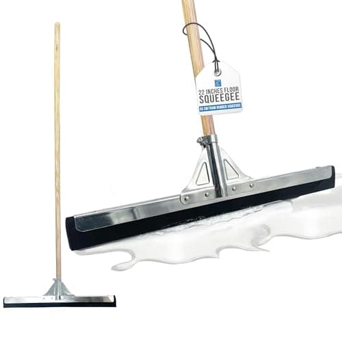 Image of 56cm 22" Metal Floor Squeegee Rubber Foam Blade with Wooden Handle Wet Floor Cleaner