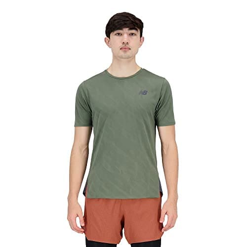 Image of New Balance Men's Q Speed Jacquard Short Sleeve 22, Deep Olive Green, Large