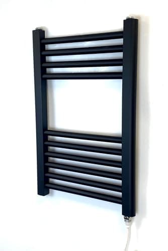 Image of Greened House 400w x 600h Black Electric Straight Heated Towel Rail Bathroom Radiator
