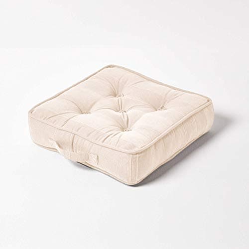 Image of HOMESCAPES Rajput 100% Cotton Floor Cushion Natural 40 x 40 x 8 cm Square Indoor Garden Dining Chair Booster Seat Pad Cushion