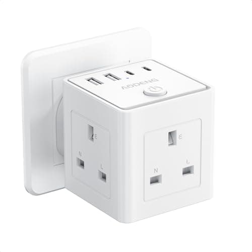 Image of Plug Extension Socket with 4 USB, 3 Way Multi Plug Adapter UK, USB Wall Plug Charger, 3 Pin Plug Expander for Home, Office