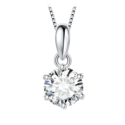 Image of JewelryPalace Round 0.5ct Moissanite Solitaire Pendant Necklace for Women, Classic Simulated Diamond 925 Sterling Silver 14k White Gold Plated Necklaces for Her VVS D-F, 18 Inch Box chain