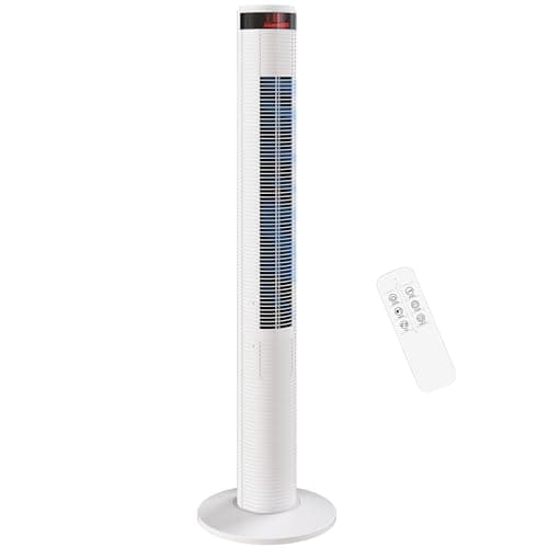 Image of HOMCOM Tower Fan for Bedroom, 46 inch, 6 m/s Powerful Velocity, Standing Floor Fan with 70° Oscillating, 4 Modes, 3 Speeds, Remote Control, 12 Hour Timer, LED Display, White