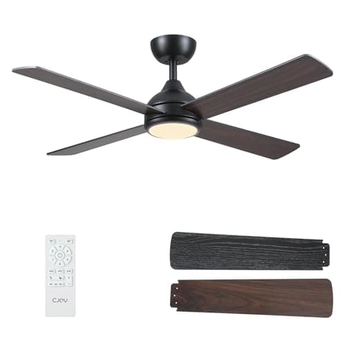 Image of CJOY Brown and Black Woodgrain Ceiling Fan with Light and Remote 48in, Quiet Ceiling Fans with Lamps Dimmable 3CCT, 6 Speeds, Reversible 4 Blades, Fan Light Ceiling for Bedroom/Living Room/Farmhouse
