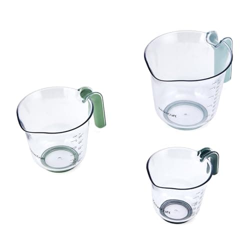 Image of KitchenCraft 3 Piece Nesting Measuring Jugs Set with Green and Blue Handles, Space-Saving Stackable Jugs for Dry and Liquid Ingredients, Cooking, Baking, Serving