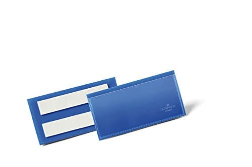 Image of Durable Adhesive Ticket Holder Document Pockets - 50 Pack - 100 x 38mm - Blue - Easy to Use and Attach via Strong Self-Adhesive Back