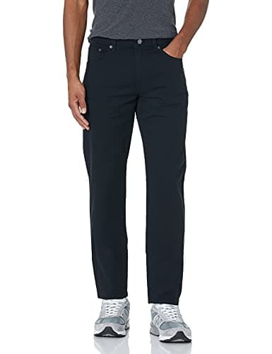 Image of Amazon Essentials Men's Straight-Fit 5-Pocket Stretch Twill Trousers, Black, 40W / 29L
