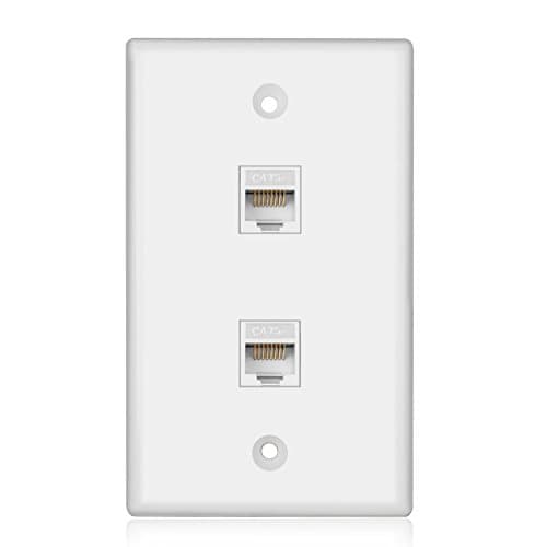 Image of TNP Ethernet Wall Plate Dual Cat5e Port - 1 Gang Double Cat 5 Wall Plate - 2 Port RJ45 Faceplate Network Cable Outlet Cover Female to Female Keystone White