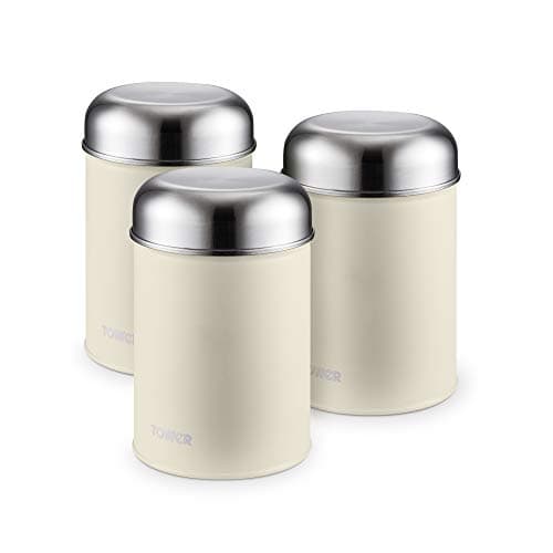 Image of Tower Infinity Stone Set of 3 Storage Canisters for Coffee/Sugar/Tea, Stainless Steel, Pebble