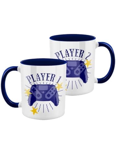 Image of Grindstore Player 1 & Player 2 Blue Inner 2-Tone Mug Set White