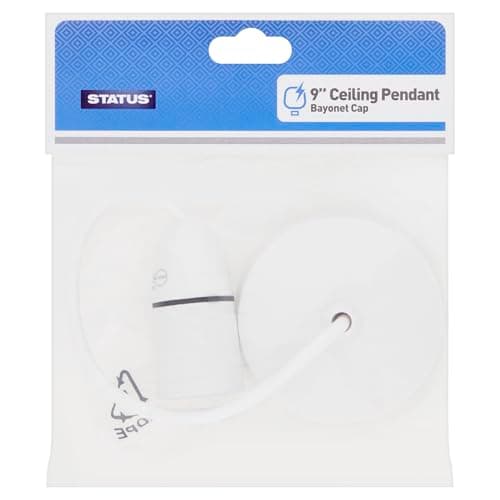 Image of Status Ceiling Pendant Light Fitting, 9-Inch White Bayonet Pendant for Ceiling, Pre‑Wired with Cord Grip, Indoor Lighting Fixture, S9INCPB4