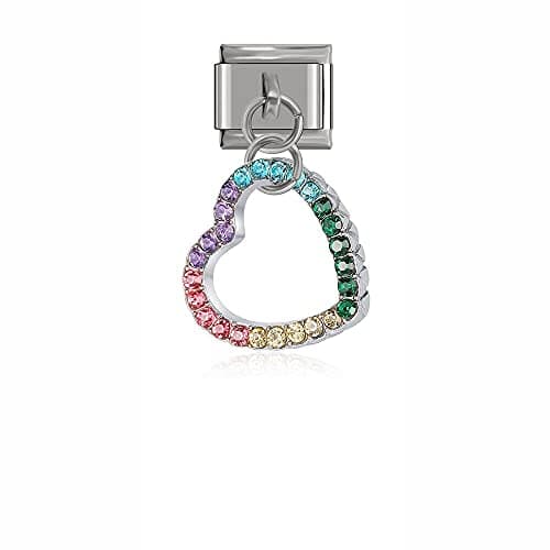 Image of Heart Coloured Rhinestone Dangle Charm fits all classic 9mm Italian Style Charm Bracelet - UK stock