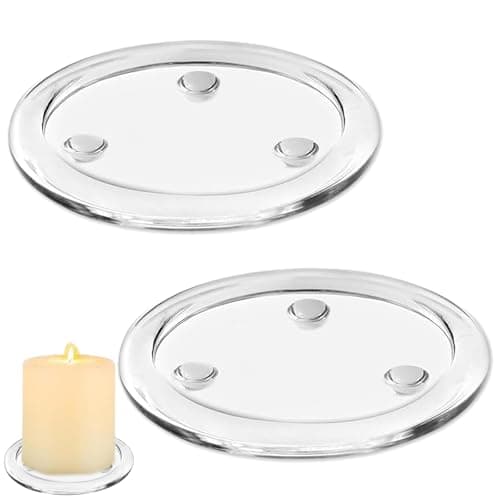 Image of 2 PCS Round Candle Plate Candlestick Holders, Candle Plates and Trays, Candle Dish, Glass Candle Holders for Pillar Candles, for Weddings, Parties, Home Decor, Table Centrepieces