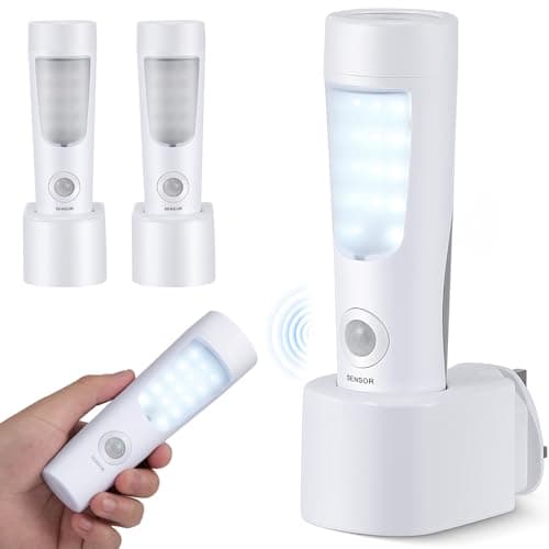 Image of 2 Pack Plug in Motion Sensor Night Light, 4 in 1 Emergency Light with Rechargeable Base, Bright Power Failure Light, Portable Emergency Torch, Plug in Night Light for Hallway Stairs Nursery Bedroom