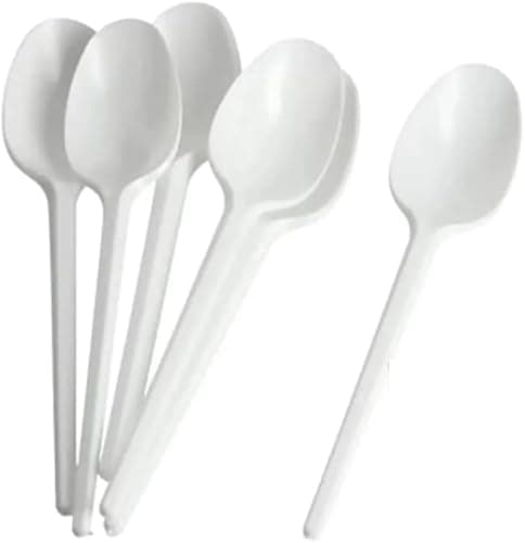 Image of Pack of 100 White Economy Spoons Cutlery, Reusable Microwave- Safe Table Spoon, Ideal for Birthday, Parties, Wedding, Camping and Daily Use (Spoons-100)