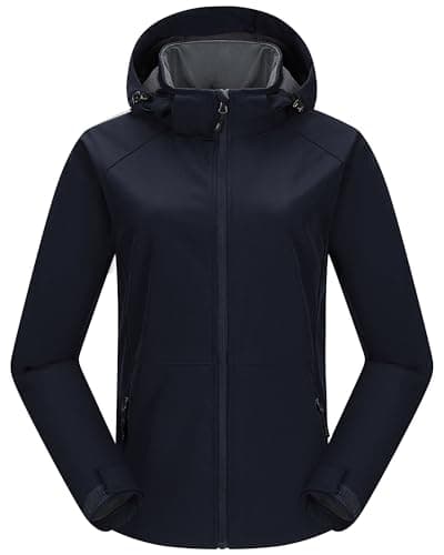 Image of 33,000ft Women's Softshell Jacket Waterproof with Hood Fleece Lined Windproof Windbreaker Warm Winterjacket Lightweight Sportsjacket for Spring Fall Winter, Deep Blue XS