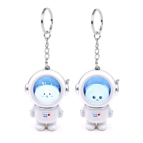 Image of JZK 2x LED Cartoon astronaut keychain, cute spaceman key ring for backpack, space themed gift, kids bithday party favours giveaways thankyou gift for boys girls, class prize