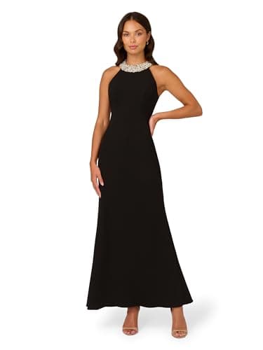 Image of Adrianna Papell Women's Beaded Halter Gown, Black, 6