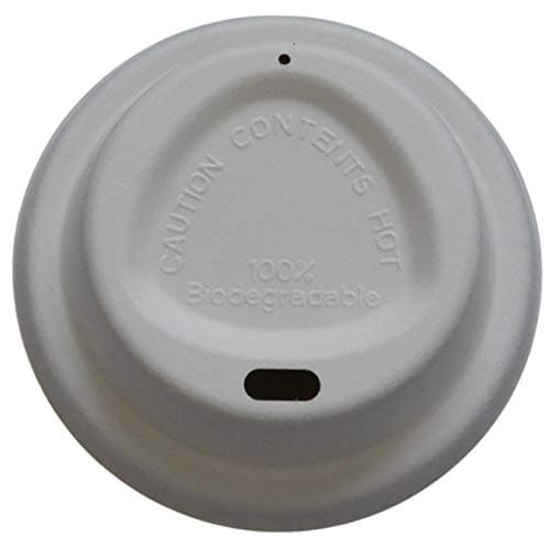 Image of Pack of 100 Disposable 100% Biodegradable Eco-Friendly Bagasse White Coffee Cup Sip Lids - to Fit 8oz or 12oz-16oz Paper Coffee Cups (Small to Fit 8oz Cups)