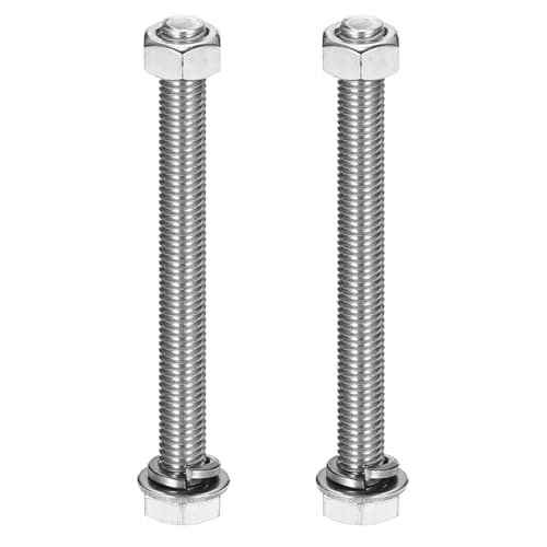 Image of sourcing map M10 x 100mm 304 Stainless Steel Hex Head Screws Bolts, Nuts, Flat & Lock Washers Assortment Kit, Fully Threaded, Bright Finish for Home, Electronic, Machine, 2 Sets