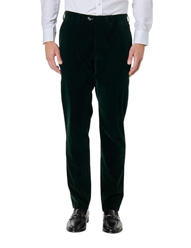 Image of Men’s Soft Velvet Trousers Classic Dinner Part Tailored Fit Dress Pants [TRS-KAK-GREEN-34]