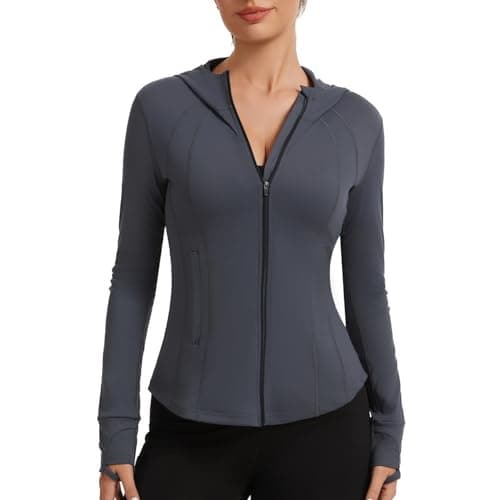 Image of AMZSPORT Womens Sport Jacket Running Top Gym Hoodie with Zip Pockets, Grey M